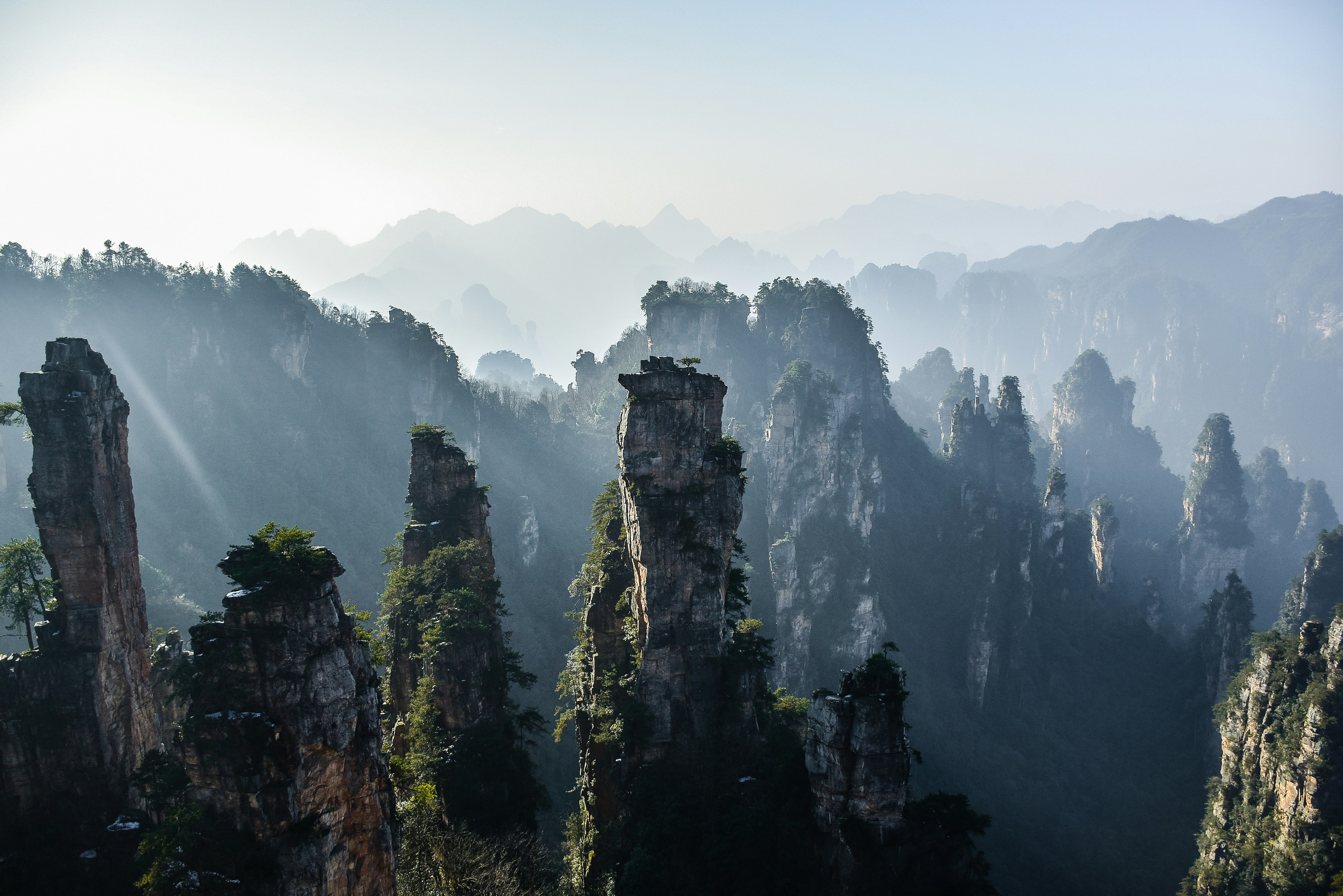 Zhangjiajie 张家界 city scenery - Avatar Mountains, quartz-sandstone pillars, glass bridge, an
